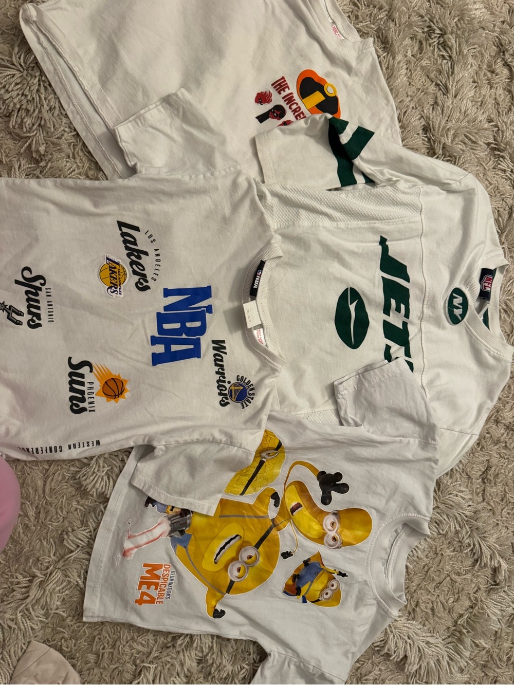 Zara White Kids Graphic Tee Pack with Yellow Minions & Blue NBA Logos